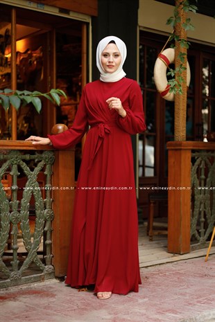 Bordo Kırmızı Manolya Elbise