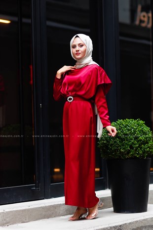 Bordo Kırmızısı Mihrimah Abiye Elbise